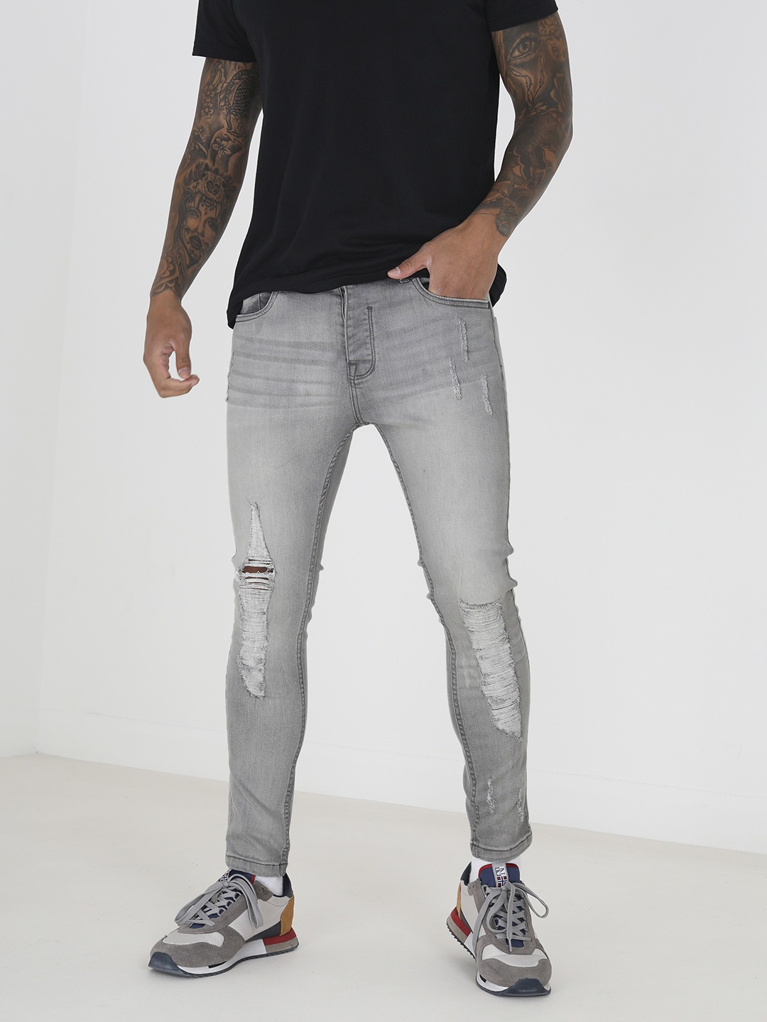 

BRAVE SOUL Men Skinny Fit Mildly Distressed Stretchable Jeans, Grey