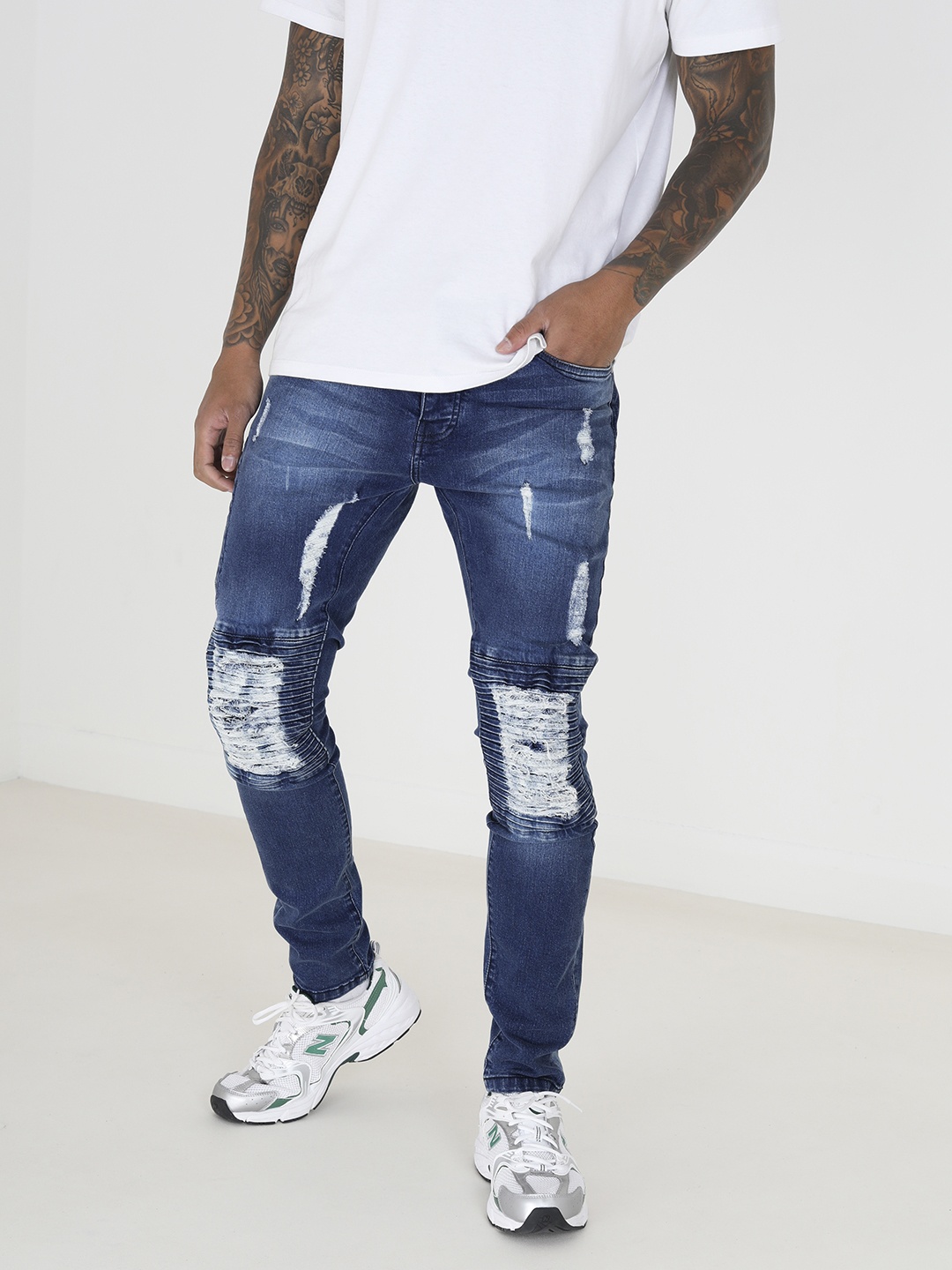 

BRAVE SOUL Men Skinny Fit Mildly Distressed Light Fade Stretchable Jeans, Blue