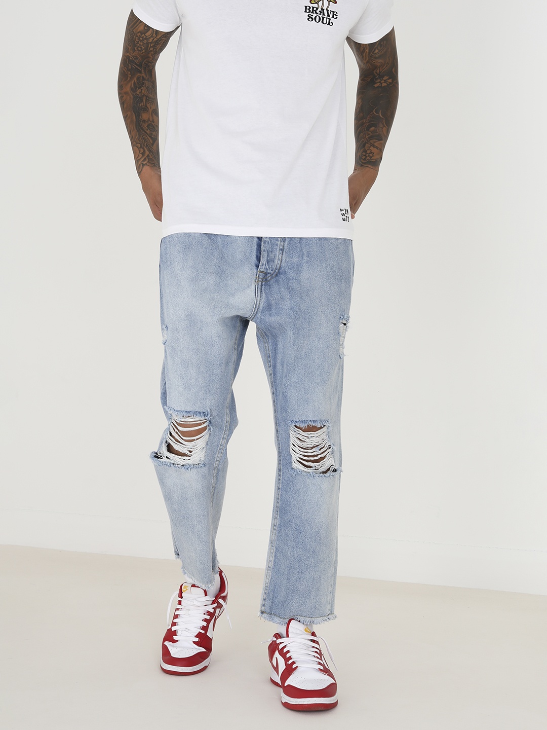 

BRAVE SOUL Men Relaxed Fit Highly Distressed Jeans, Blue