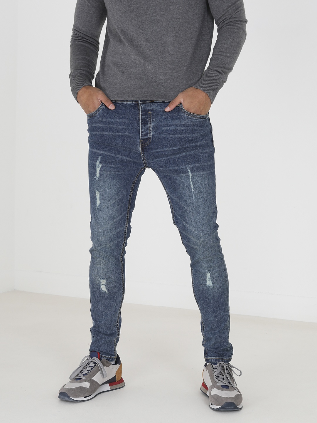 

BRAVE SOUL Men Skinny Fit Mildly Distressed Light Fade Stretchable Jeans, Blue