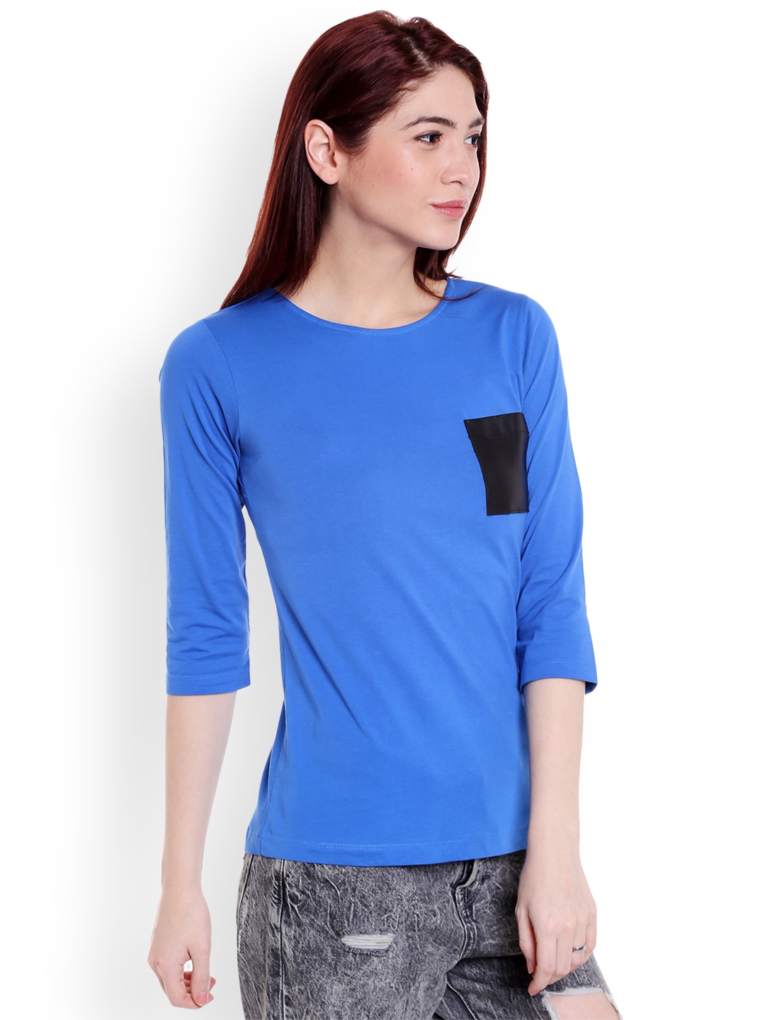 

Style Quotient Women Blue Solid Pure Cotton Top