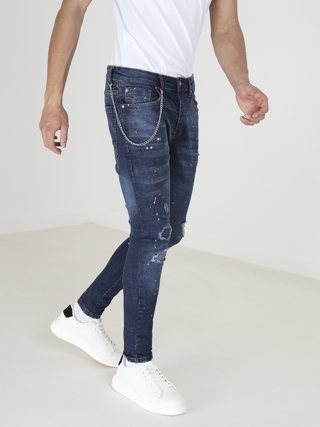 

BRAVE SOUL Men Skinny Fit Slash Knee Printed Stretchable Jeans, Blue
