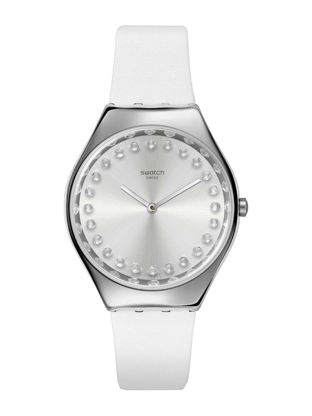 

Swatch Women Embellished Dial & Leather Straps Analogue Watch SYXS143, White