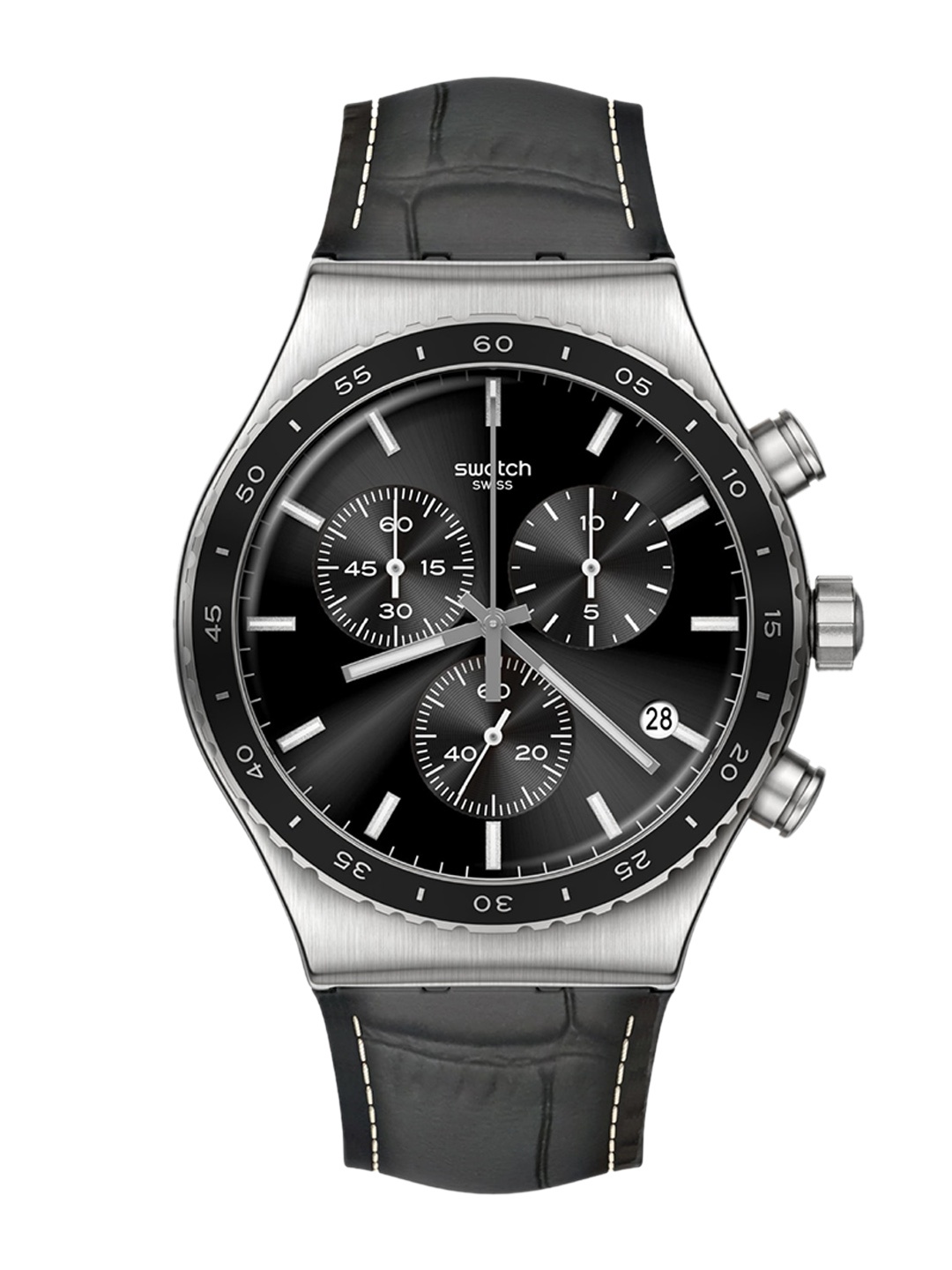 

Swatch Men Dial & Leather Straps Analogue Watch YVS495, Black