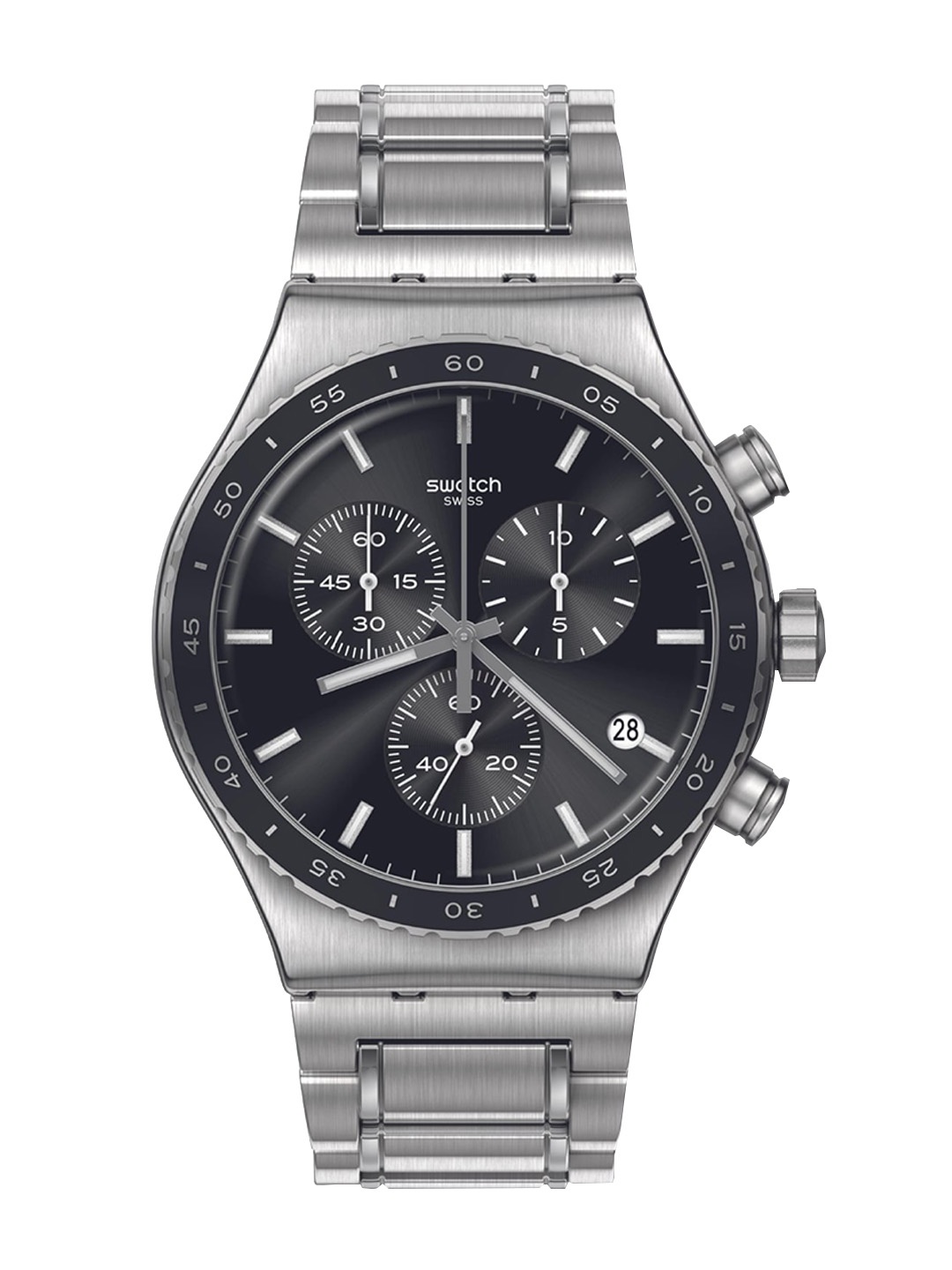 

Swatch Men Embellished Dial & Stainless Steel Bracelet Style Straps Analogue Watch YVS495G, Grey