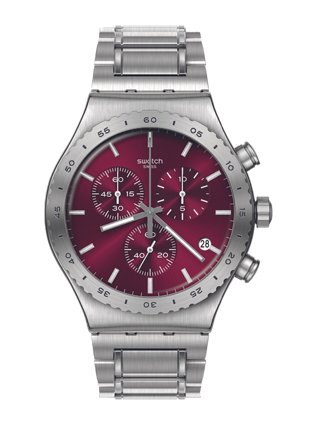 

Swatch Men Printed Dial & Stainless Steel Bracelet Style Straps Analogue Watch YVS499G, Grey