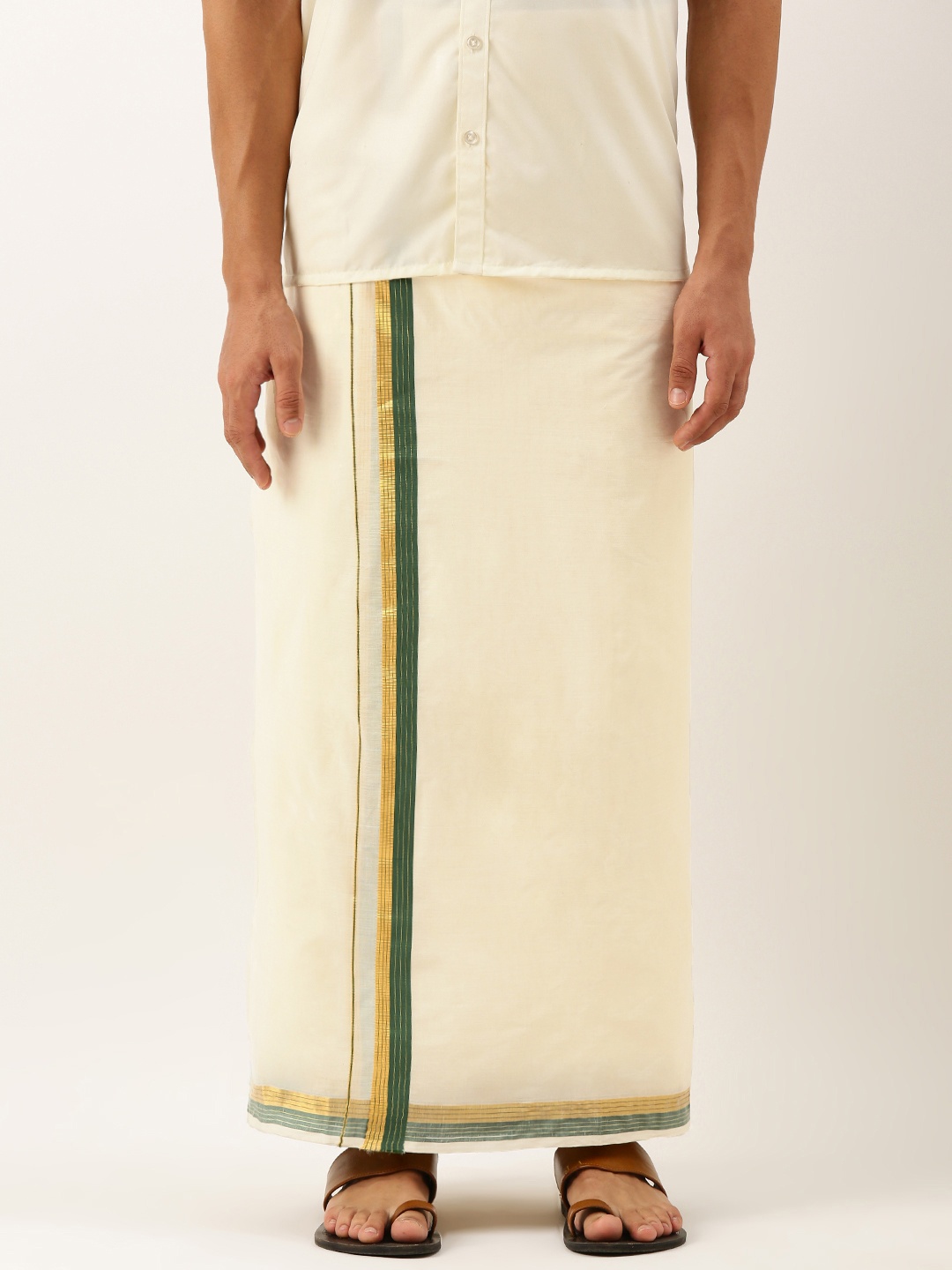 

THANGAMAGAN Men Pure Cotton Fancy Border Dhoti, Off white