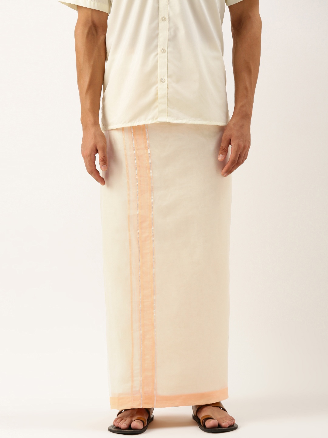 

THANGAMAGAN Men Pure Cotton Fancy Border Dhoti, Off white