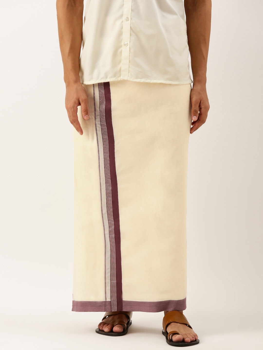

THANGAMAGAN Men Pure Cotton Fancy Border Dhoti, Off white