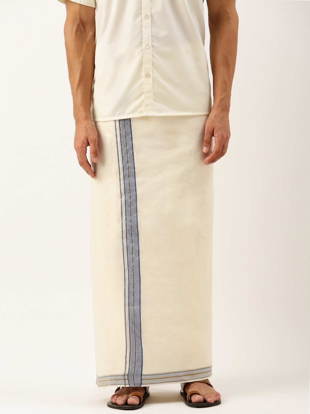 

THANGAMAGAN Men Pure Cotton Fancy Border Dhoti, Off white
