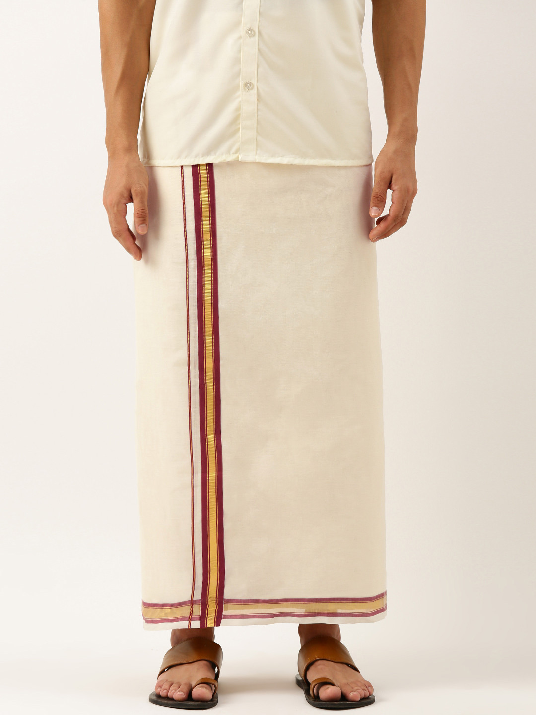 

THANGAMAGAN Men Pure Cotton Fancy Border Dhoti, Off white
