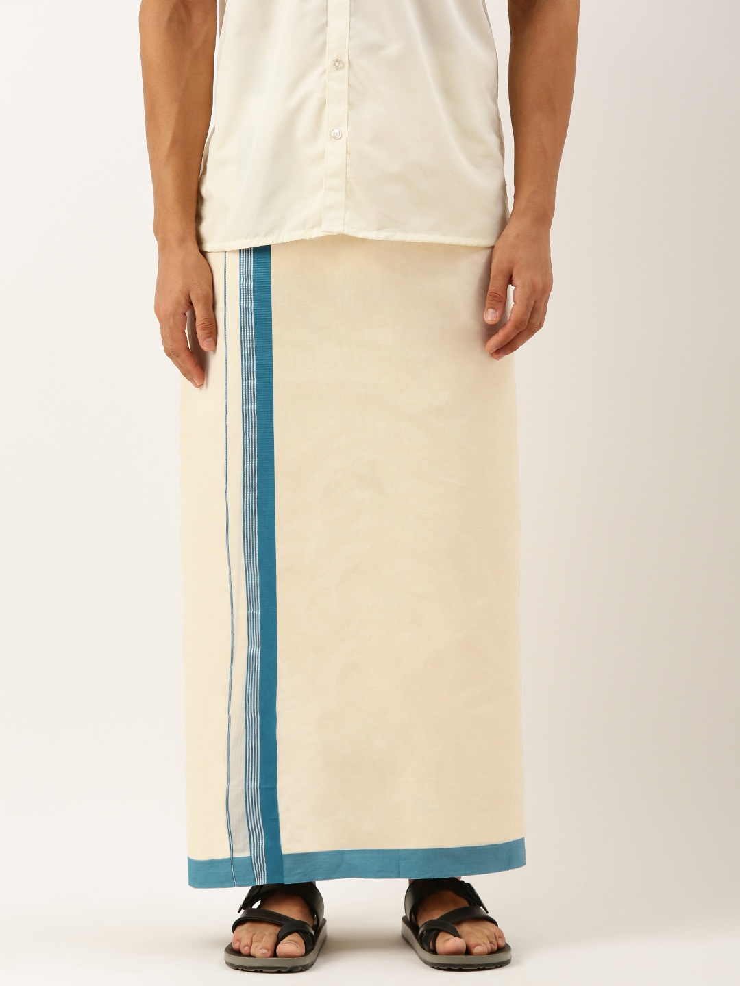 

THANGAMAGAN Men Pure Cotton Fancy Border Dhoti, Off white