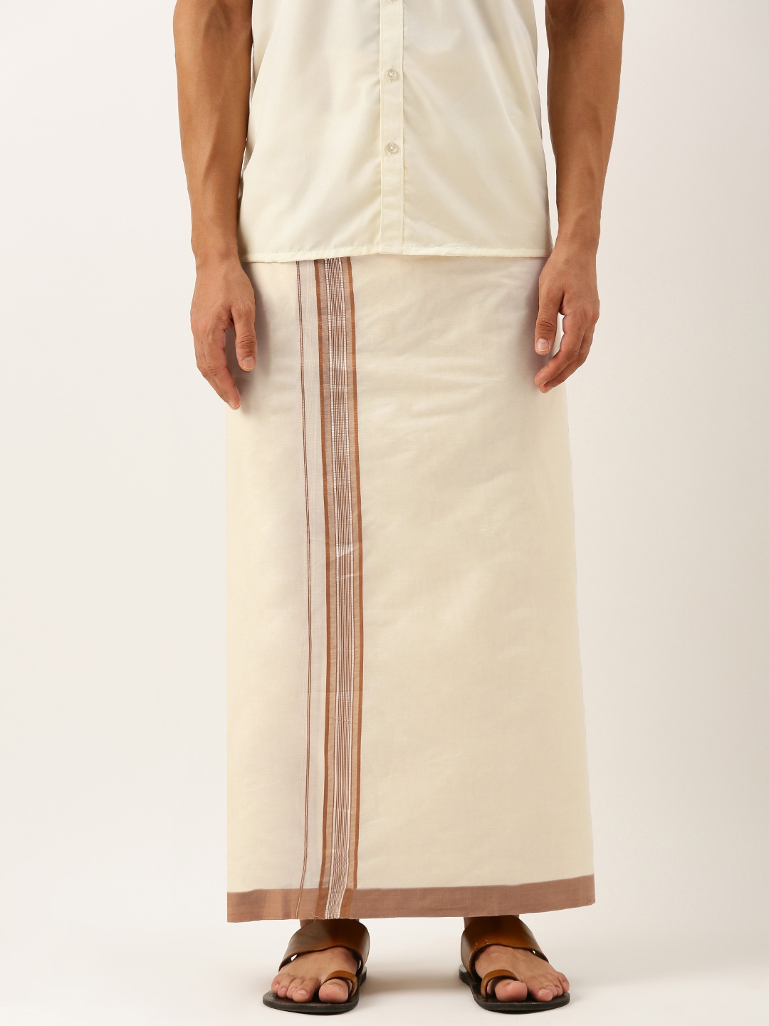 

THANGAMAGAN Men Pure Cotton Fancy Border Dhoti, Off white