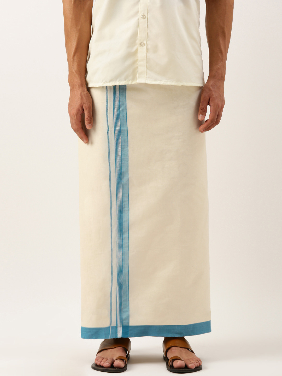 

THANGAMAGAN Men Pure Cotton Fancy Border Dhoti, Off white