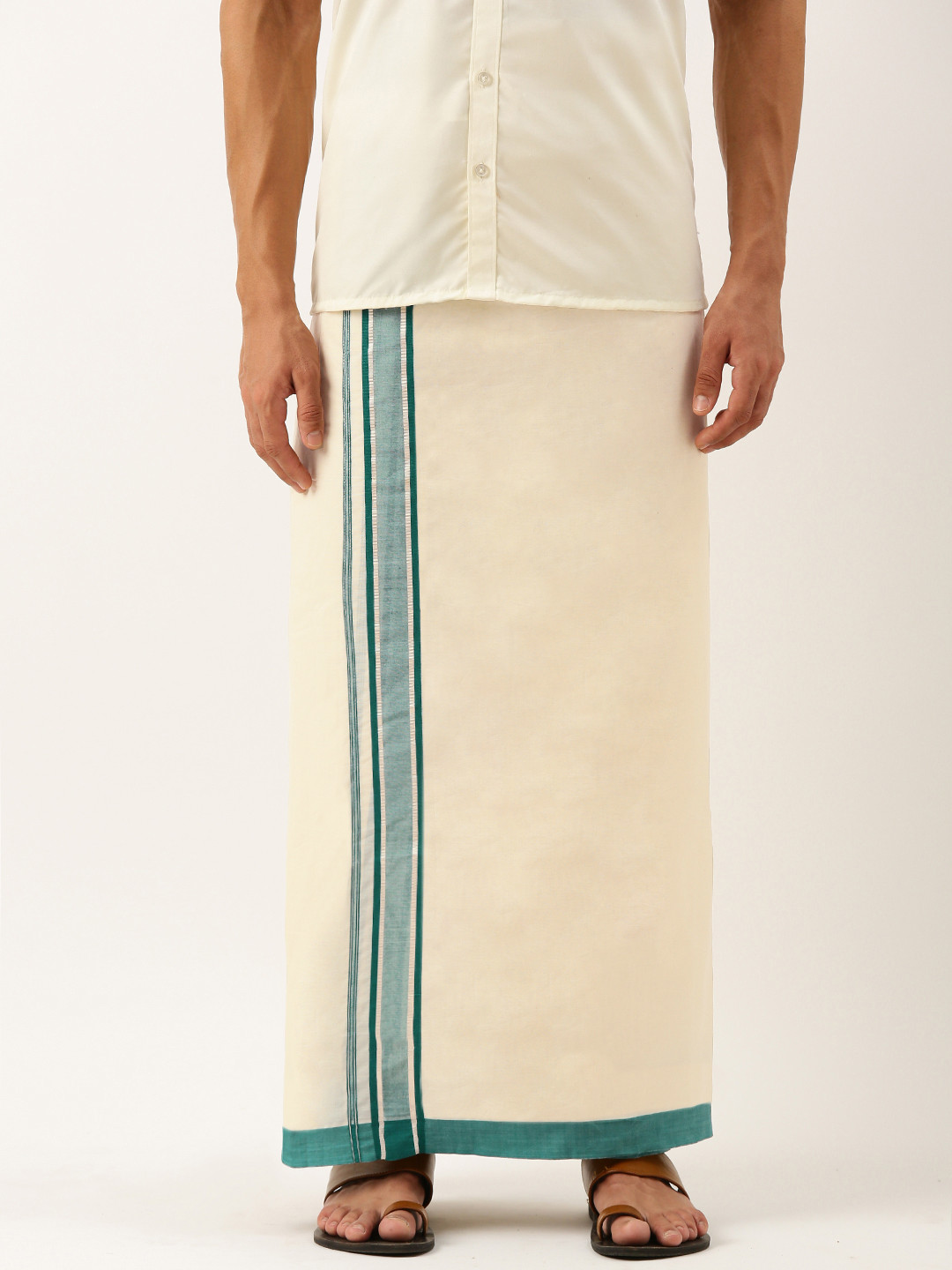 

THANGAMAGAN Men Pure Cotton Fancy Border Dhoti, Off white