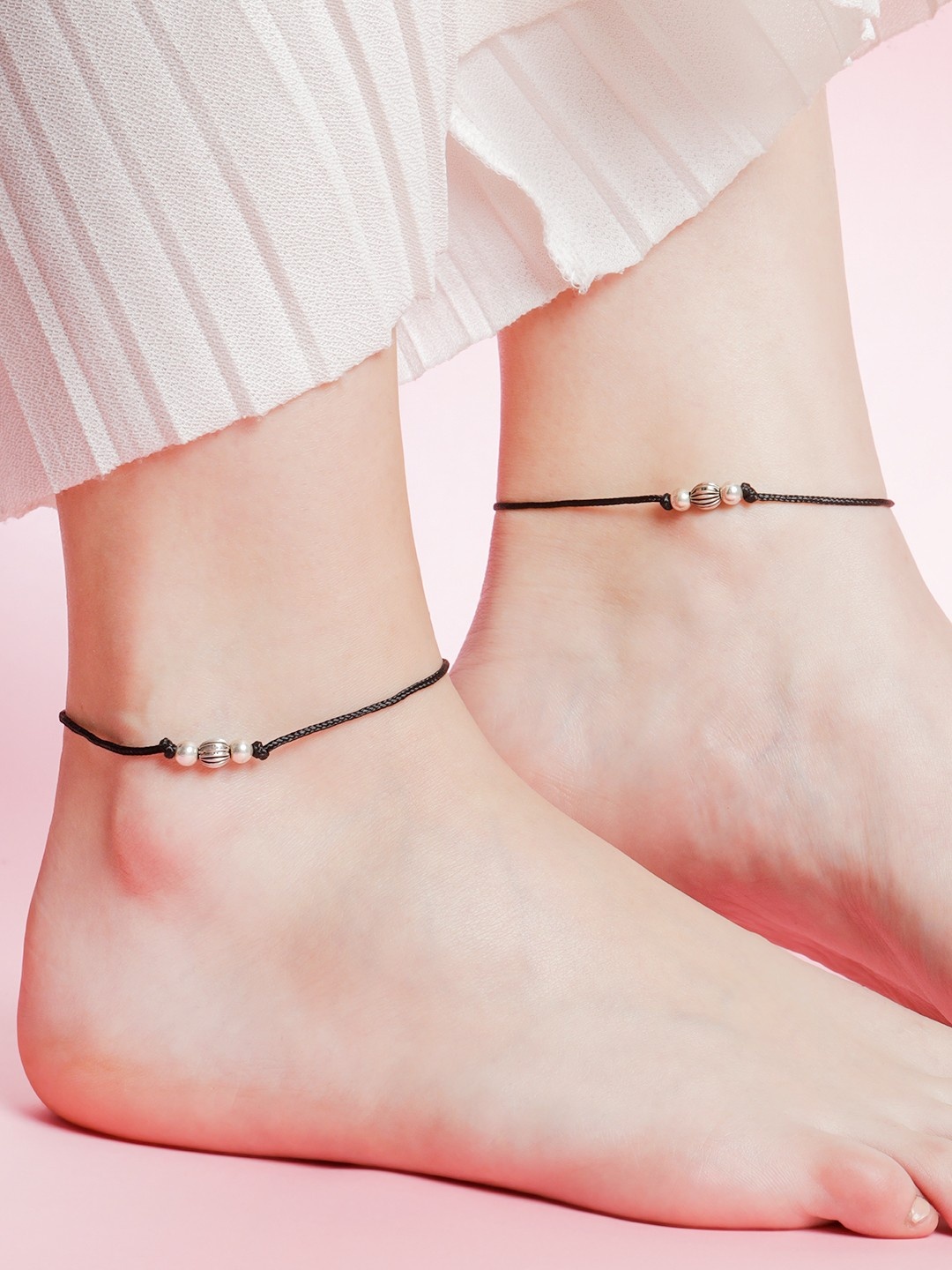 

Zavya Women 925 Sterling Silver Set of 2 Silver-Plated Anklet