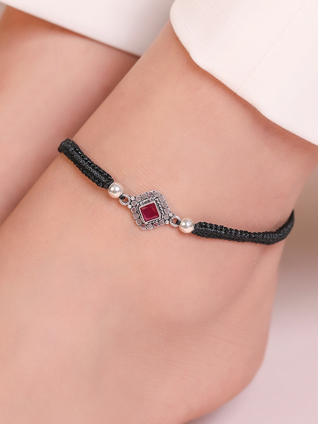 

Zavya 925 Pure Silver Artificial Stones Rhodium-Plated Anklet