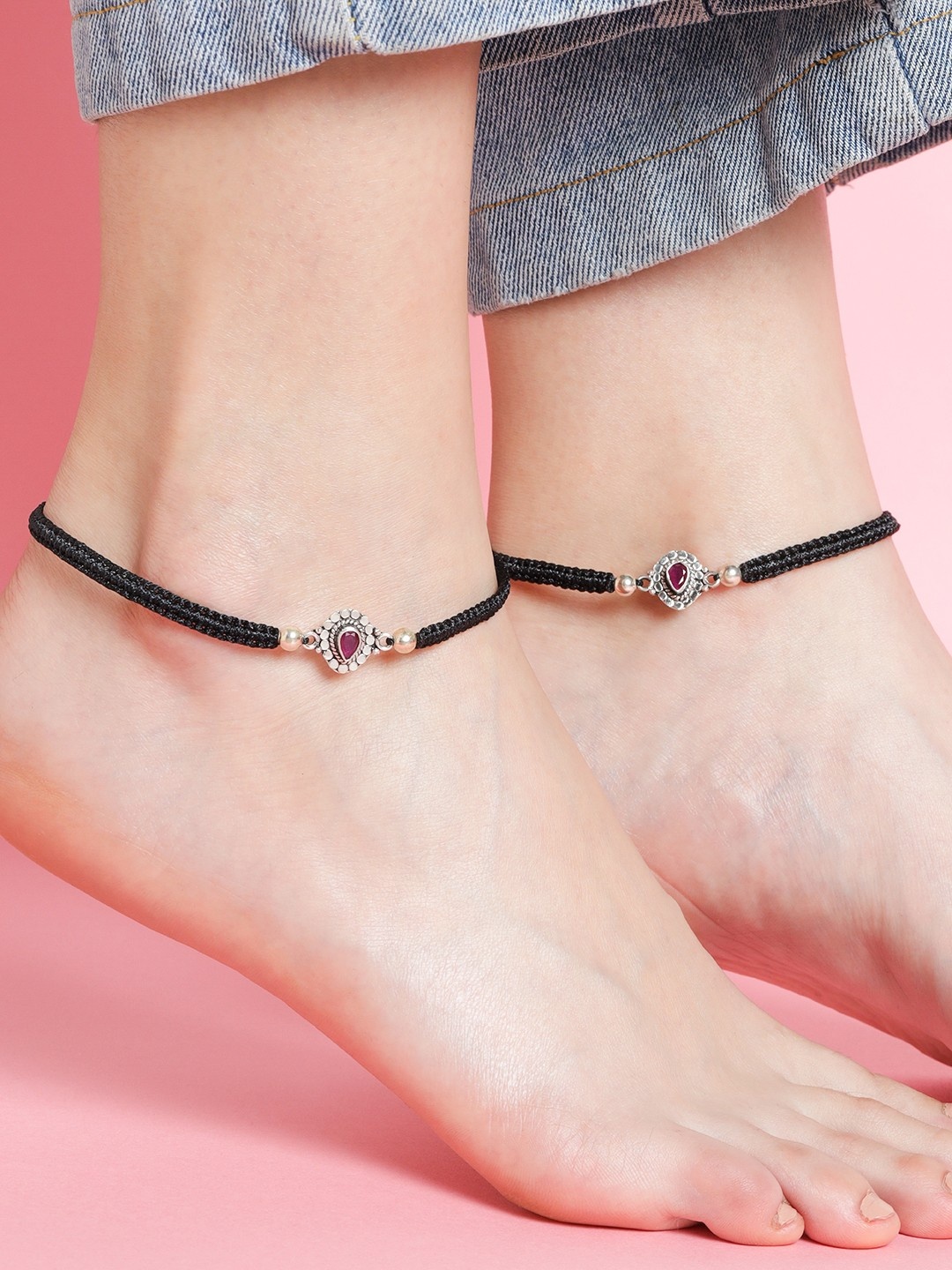 

Zavya Pack Of 2 925 Pure Silver Crystal Rhodium-Plated Anklets