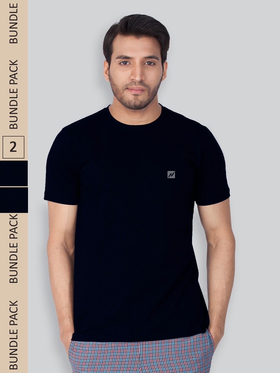 

LUX NITRO Pack Of 2 Round Neck Anti Odour Regular Fit T-Shirts, Navy blue