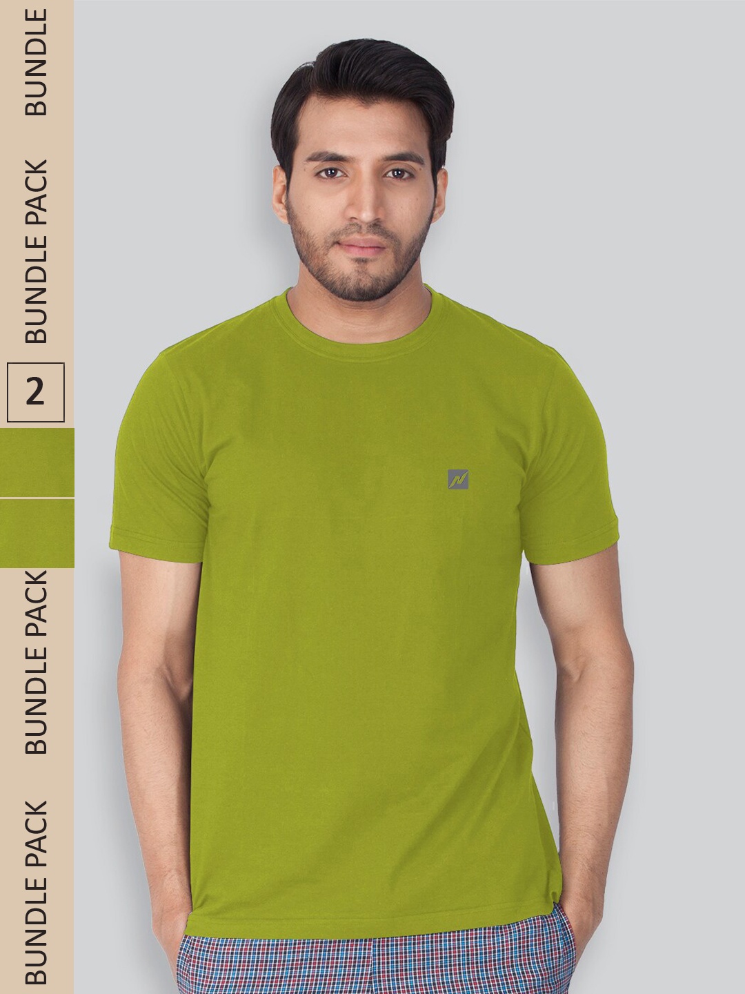 LUX NITRO Pack Of 2 Round Neck Anti Odour Regular Fit T-Shirts, Green