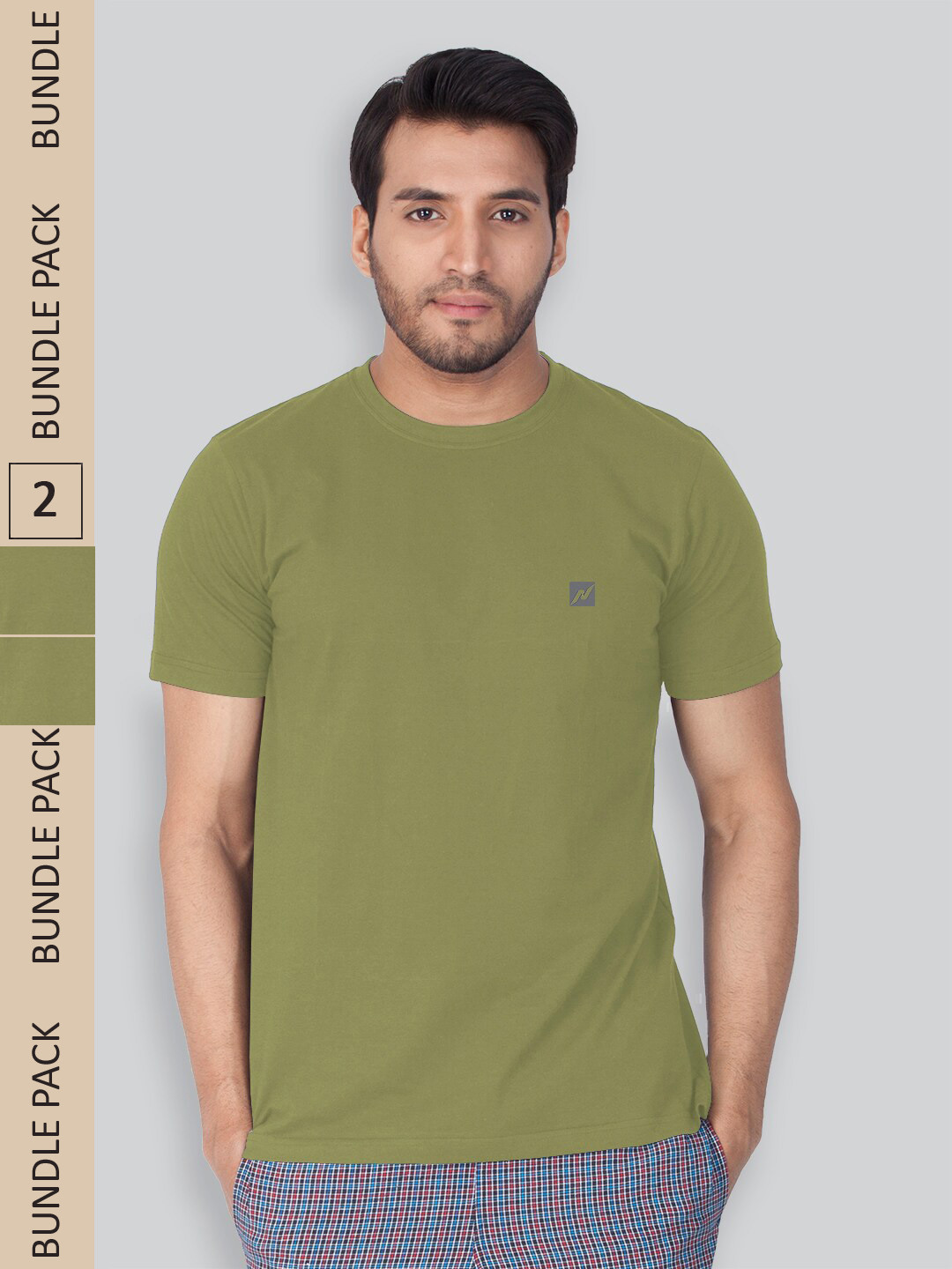 

LUX NITRO Pack Of 2 Round Neck Anti Odour Regular Fit T-Shirts, Olive
