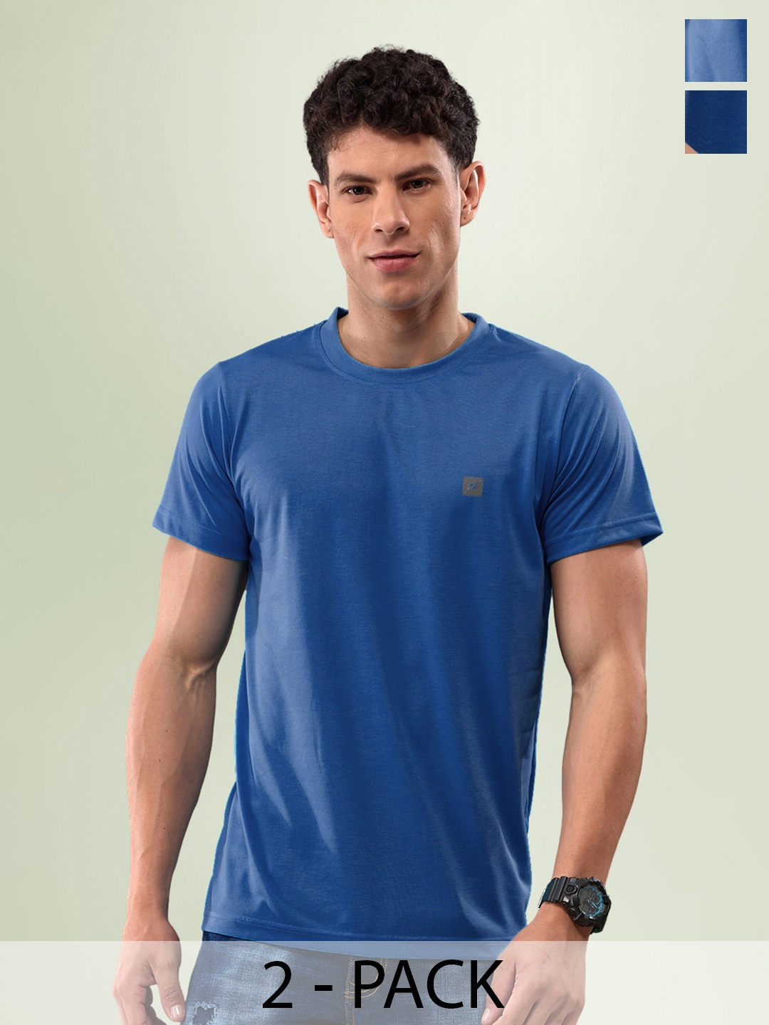 

LUX NITRO Pack of 2 Round Neck Anti Odour T-shirts, Blue