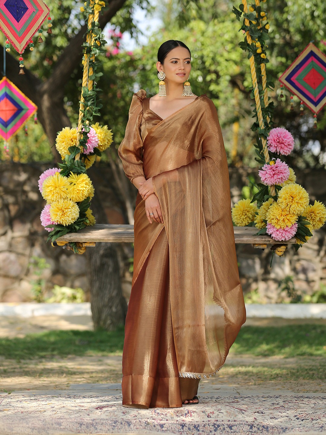 

Swtantra Pure Chiffon Saree, Gold
