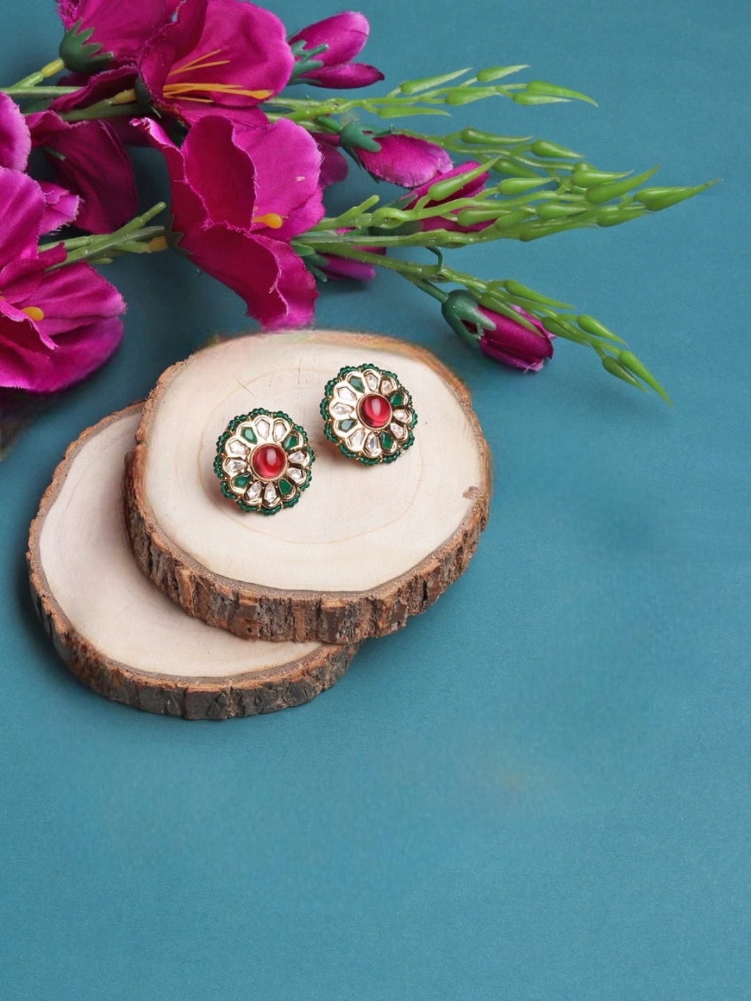 

Runjhun Gold-Plated Contemporary Studs Earrings, Green