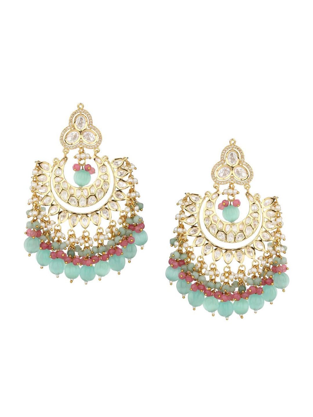 

Runjhun Gold-Plated Contemporary Chandbali Earrings, Turquoise blue