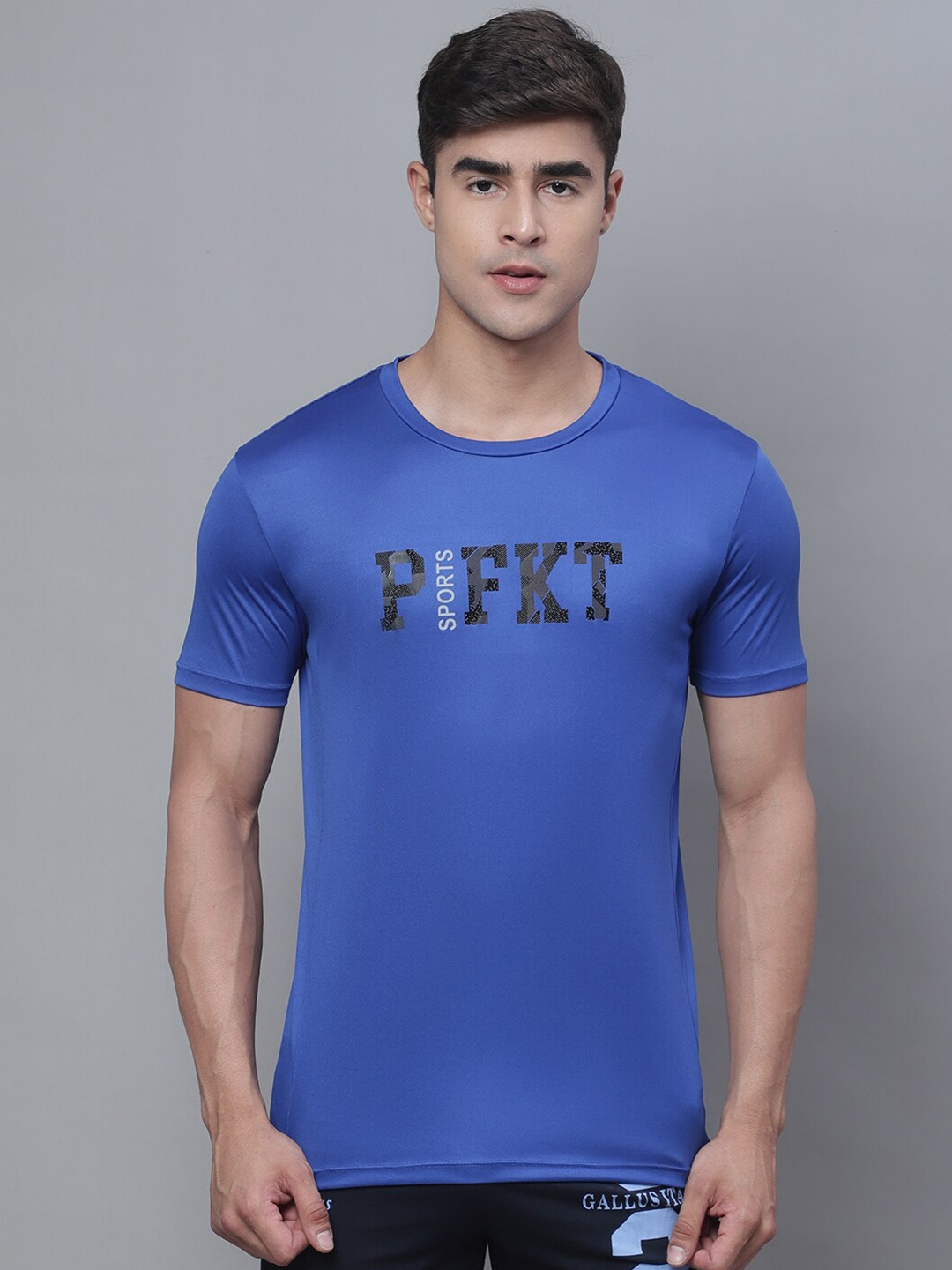 

PERFKT-U Typography Printed Round Neck Short Sleeves Sports Cotton T-shirt, Blue
