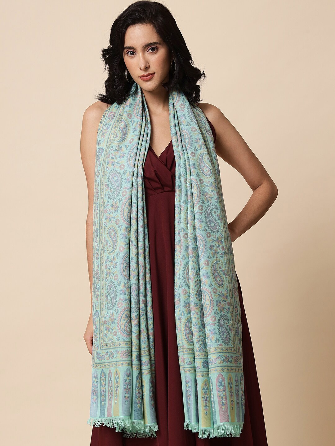 

Pashtush Women Paisley Woven Design Shawl, Green