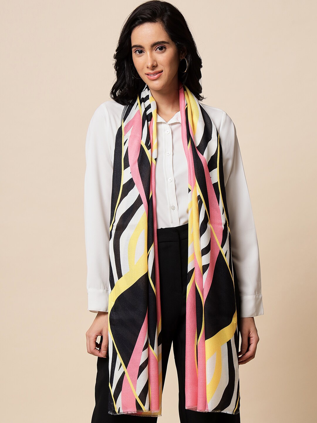 

Pashtush Women Abstract Printed Stole, Black
