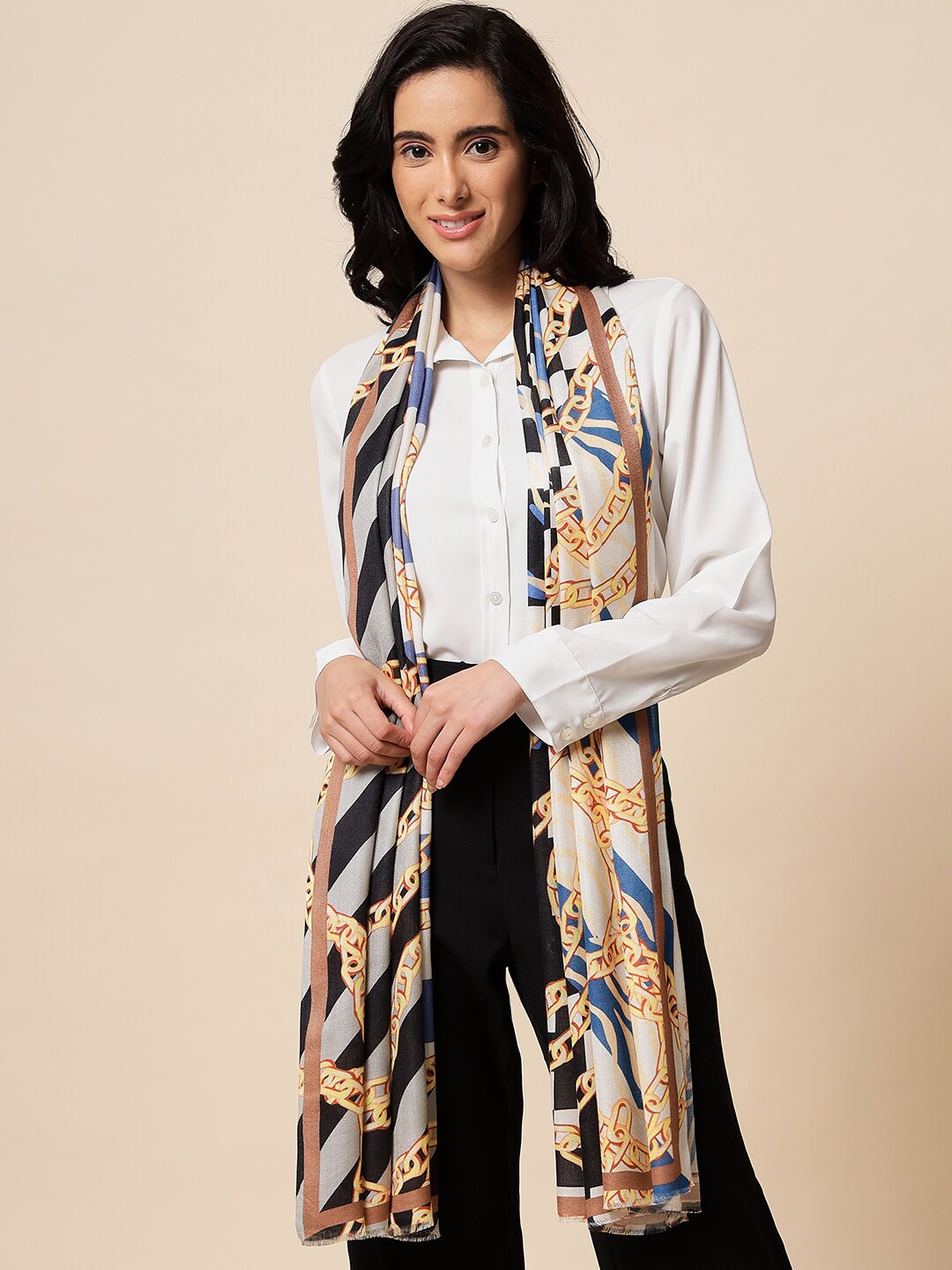 

Pashtush Women Abstract Printed Stole, Beige
