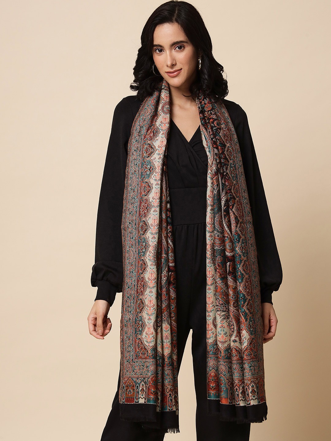 

Pashtush Women Paisley Woven-Design Shawl, Brown