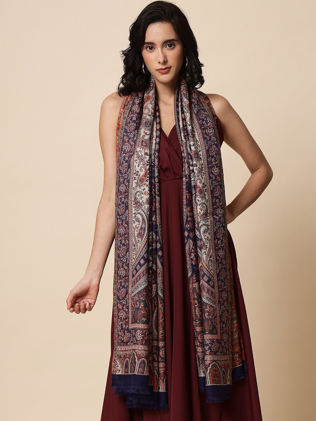 

Pashtush Women Paisley Woven-Design Woolen Shawl, Black
