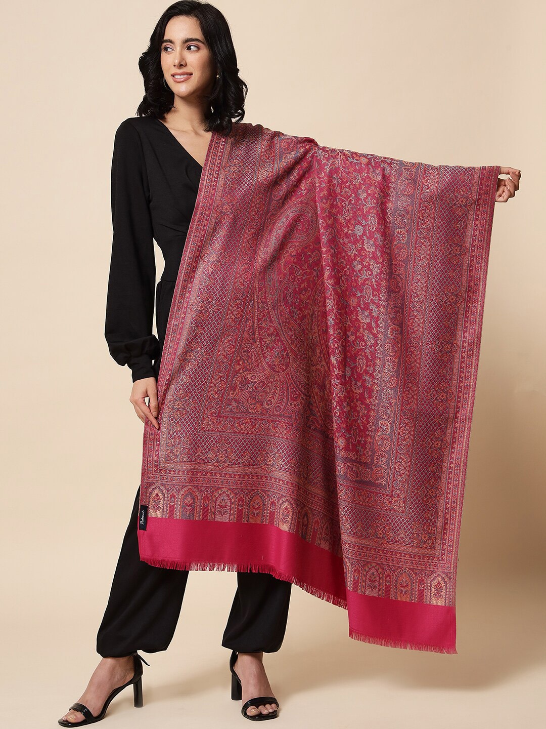 

Pashtush Women Abstract Woven Design Wool Shawl, Pink