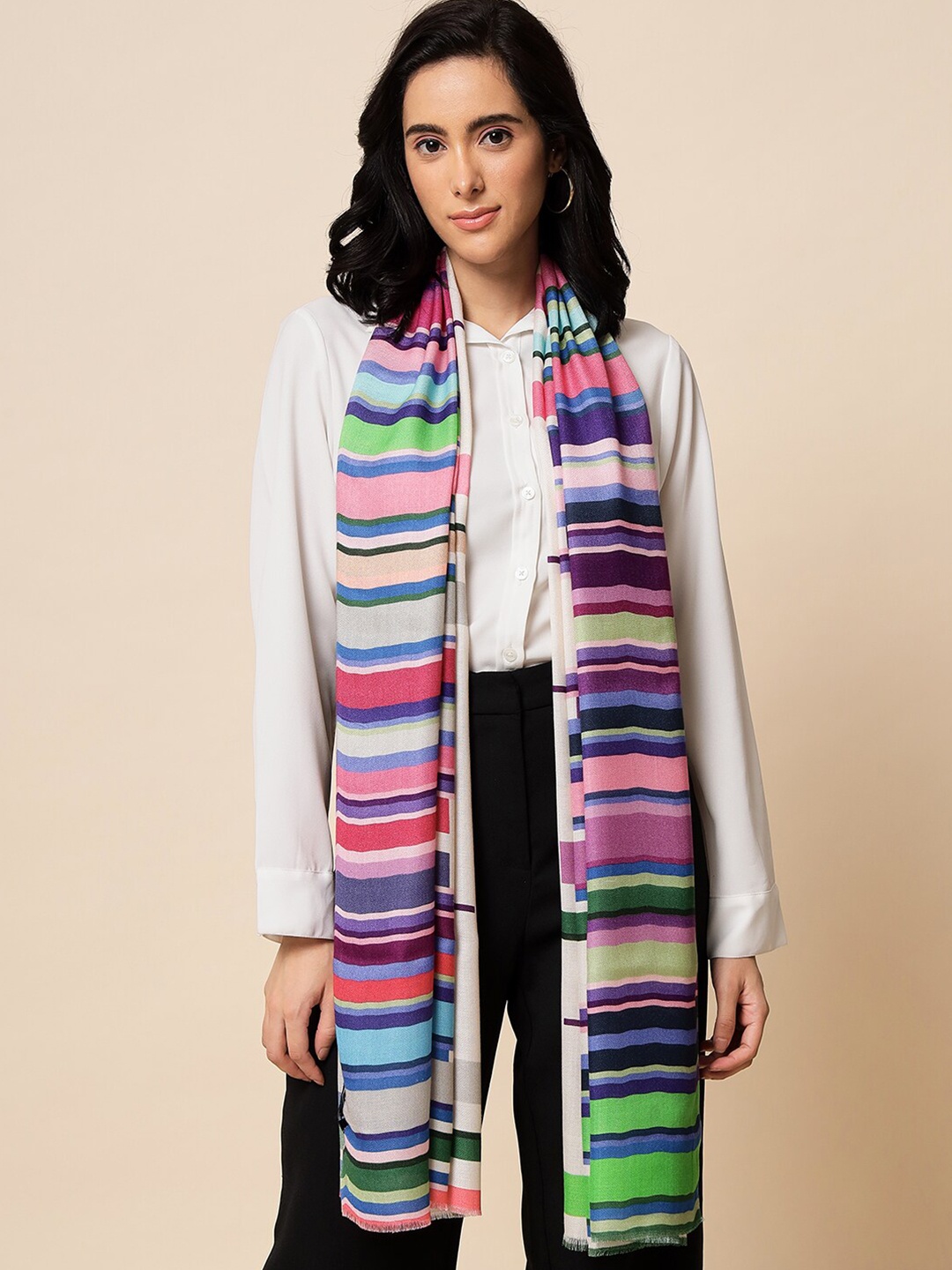 

Pashtush Women Striped Casual Stole, Beige