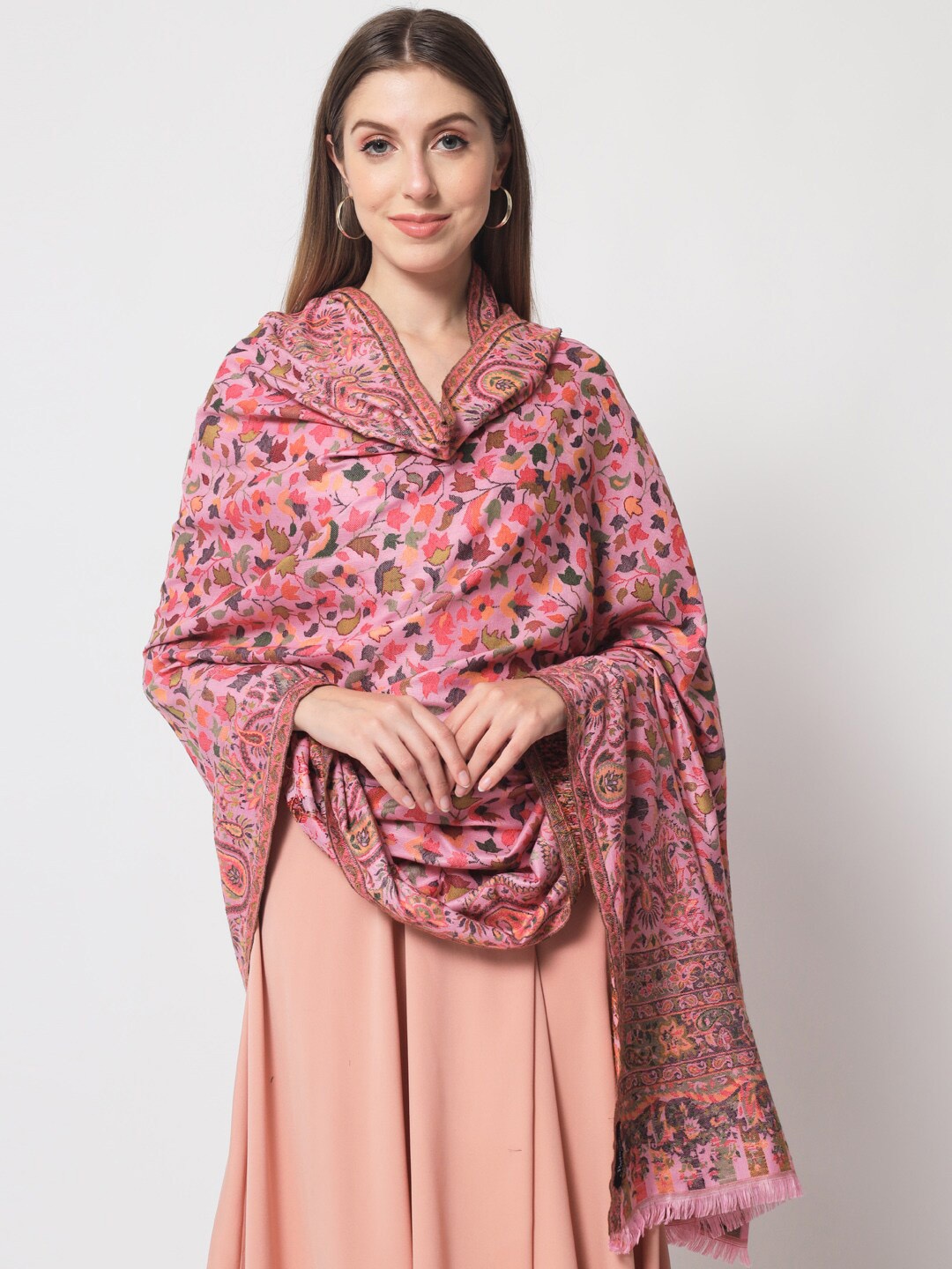 

Pashtush Women Paisley Woven Design Wool Shawl, Pink