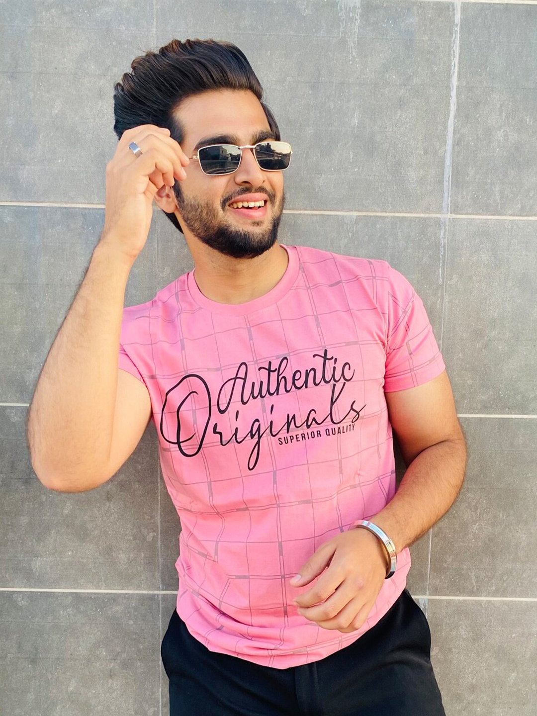 

Powerlook Pink Typography Printed Short Sleeves Round Neck Pink Cotton T-shirt