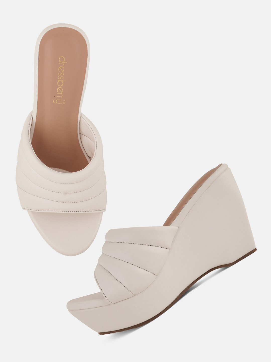 

DressBerry Women Textured Open Toe Wedges, White