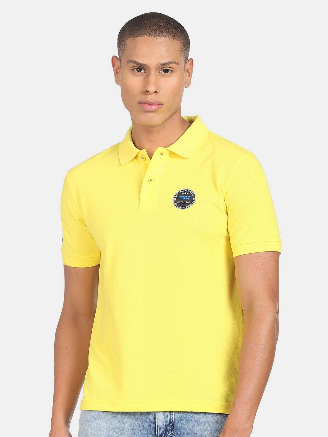 

Flying Machine Polo Collar Pure Cotton T-Shirt, Yellow