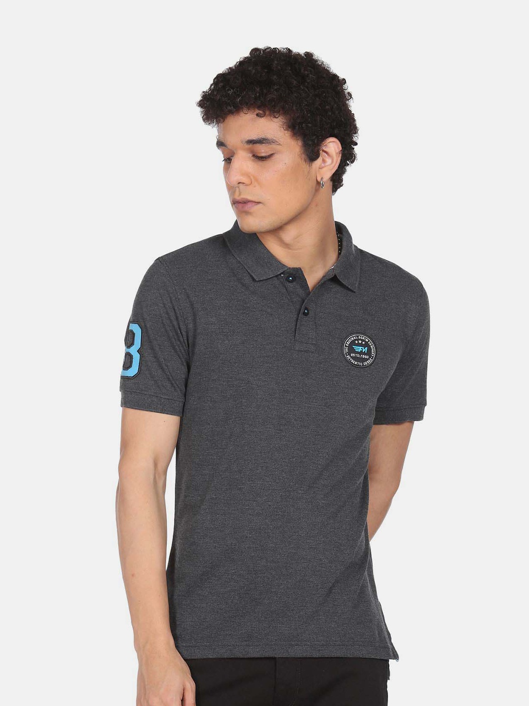 Flying Machine Polo Collar Short Sleeves T-Shirt, Grey