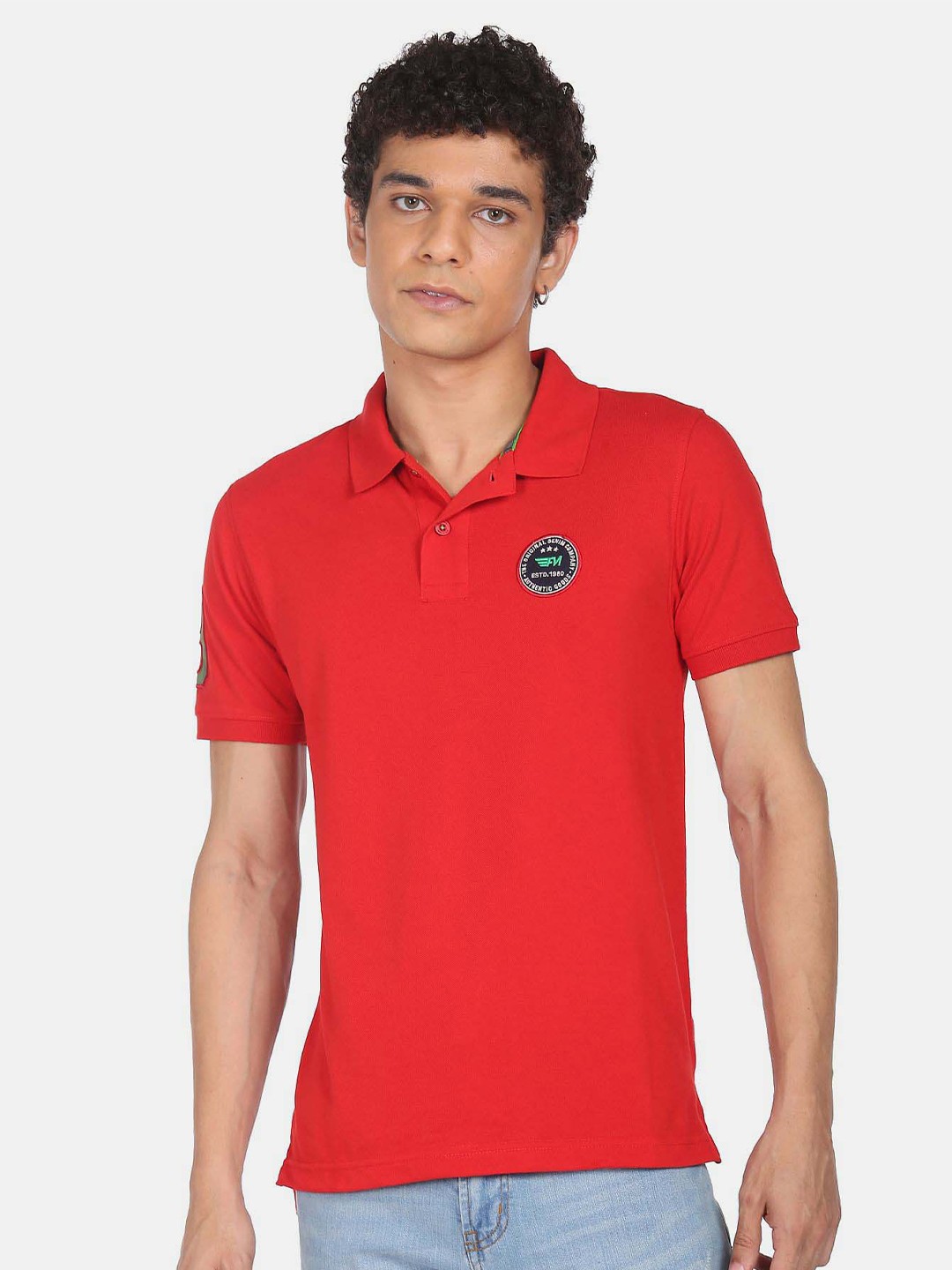 

Flying Machine Polo Collar Short Sleeves Casual T-Shirt, Red