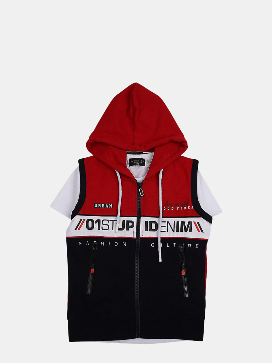 

V-Mart Boys Colourblocked Hooded Cotton T-shirt, Red