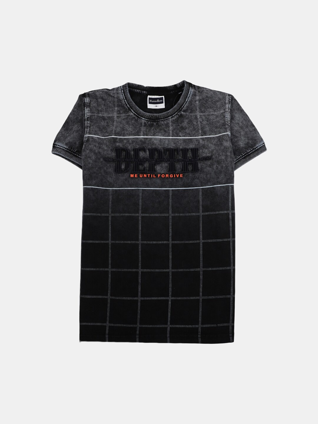 

V-Mart Boys Checked Cotton T-Shirt, Black