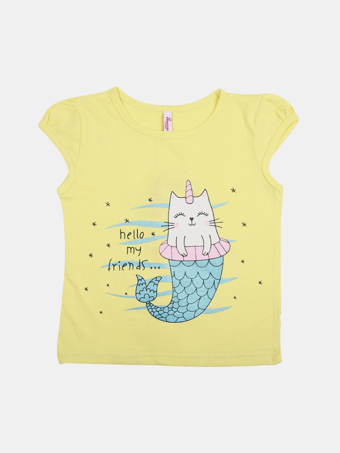 

V-Mart Girls Graphic Printed Cap Sleeves Cotton T-shirt, Yellow