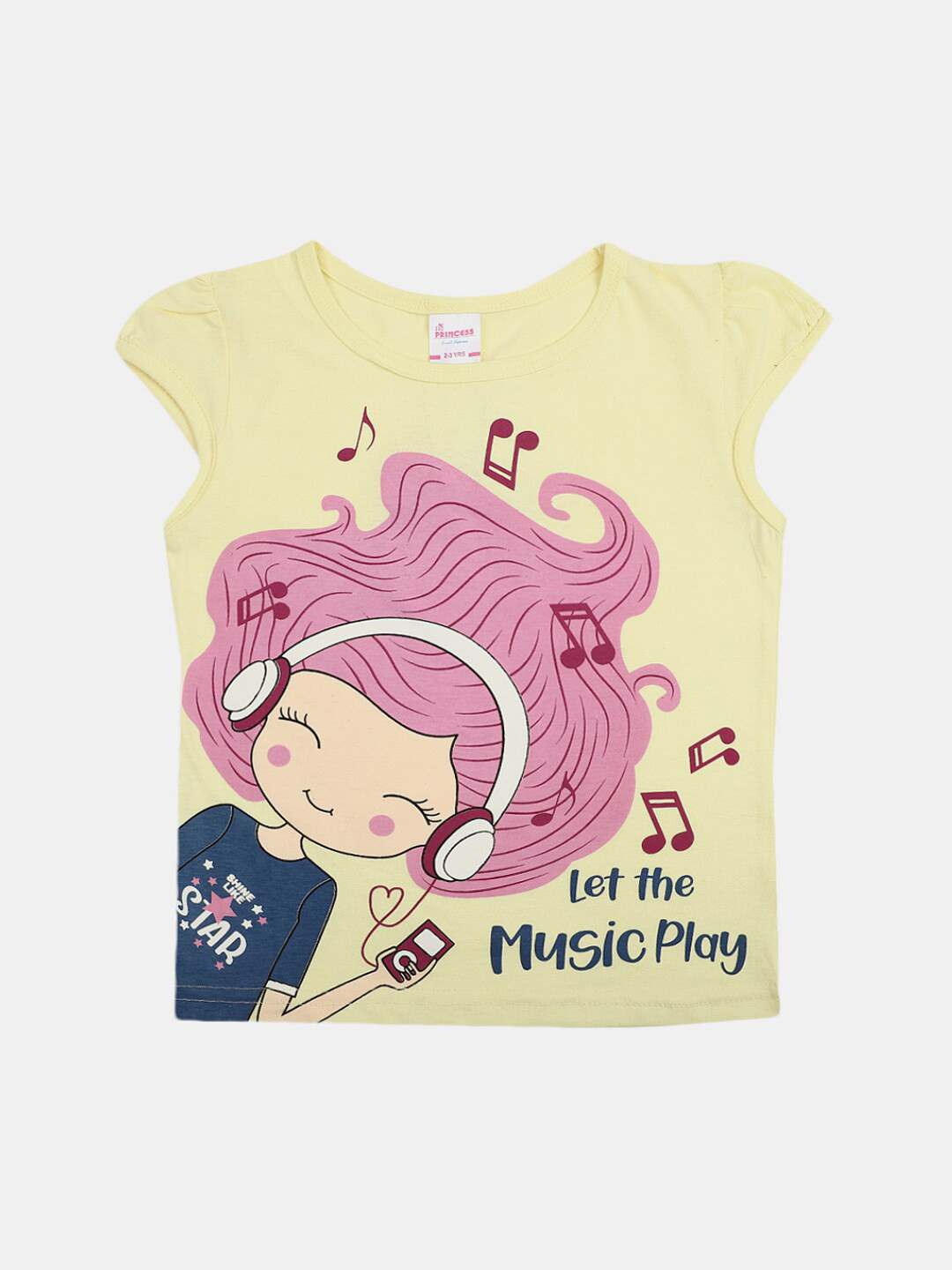 

V-Mart Girls Graphic Printed Cap Sleeves Cotton T-Shirt, Yellow