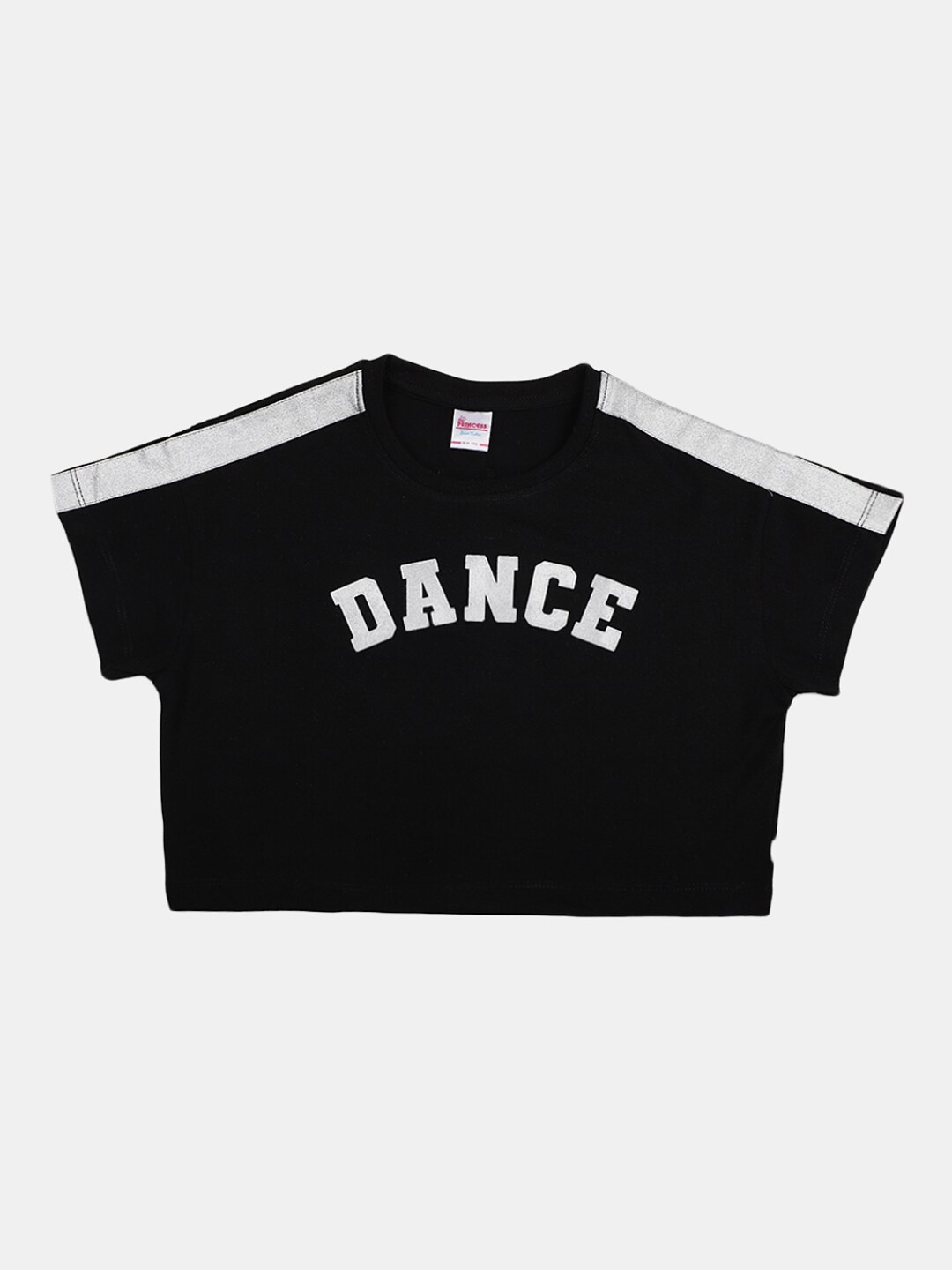 V-Mart Girls Typography Printed Cotton Crop T-shirt, Black