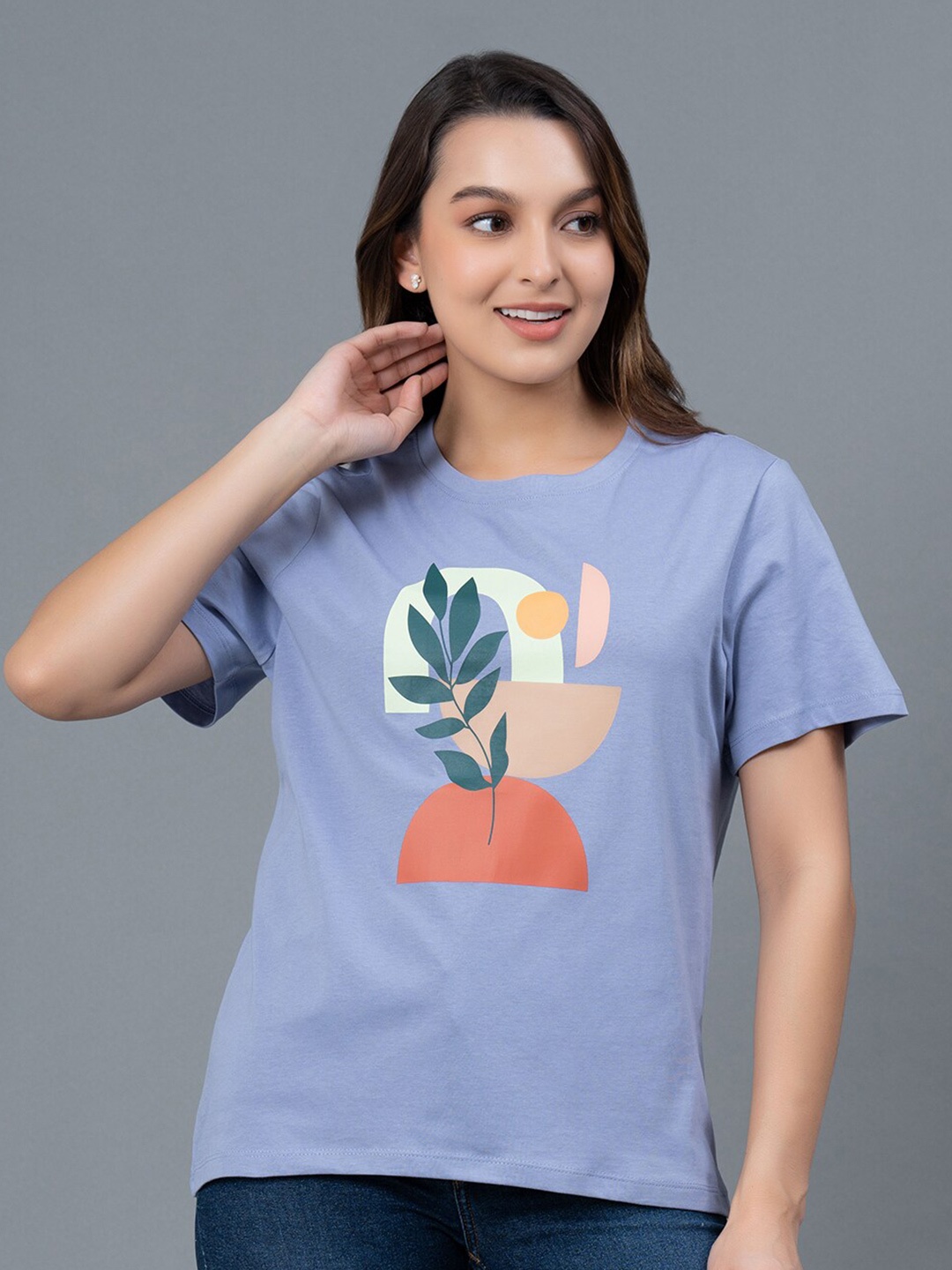 Mode by Red Tape Printed Round Neck Pure Cotton T-shirt, Blue