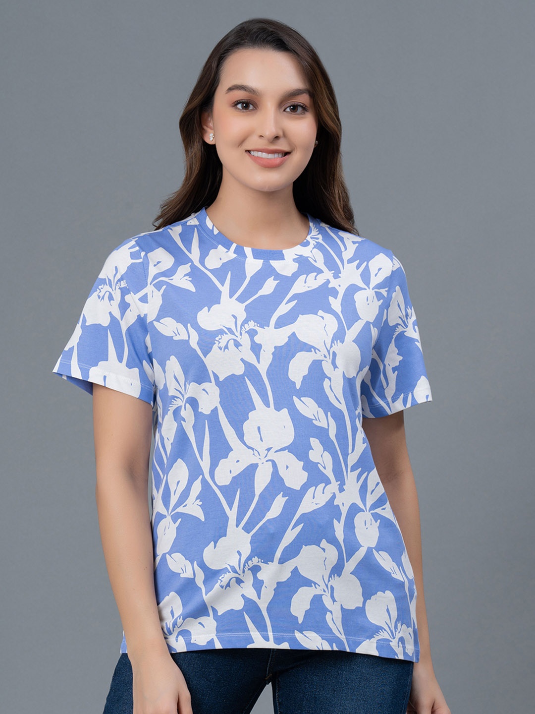 

Mode by Red Tape Floral Printed Pure Cotton T-shirt, Blue
